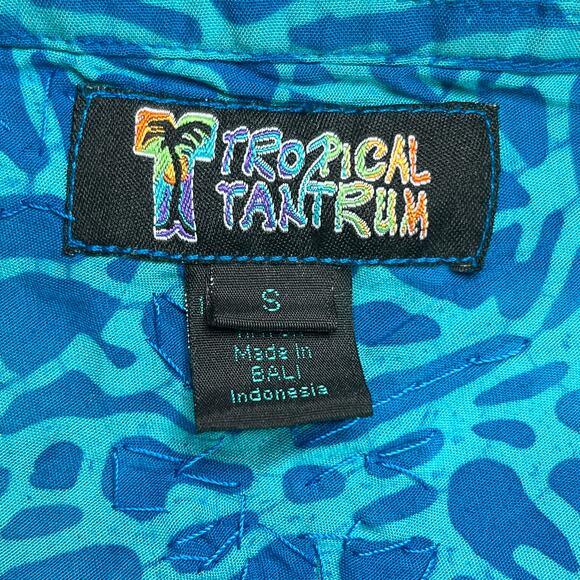 Vintage Y2K Tropical Tantrum Floral Leaf Print Beaded Sequin Mini Dress Blue - Picture 4 of 12